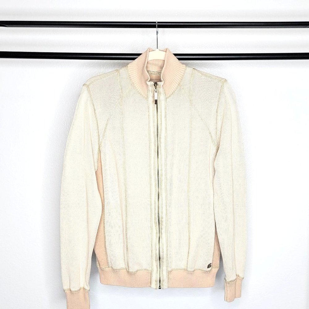 Guess Men's Two-Tone Tan Full Zip Mock Neck Sweater Size Large